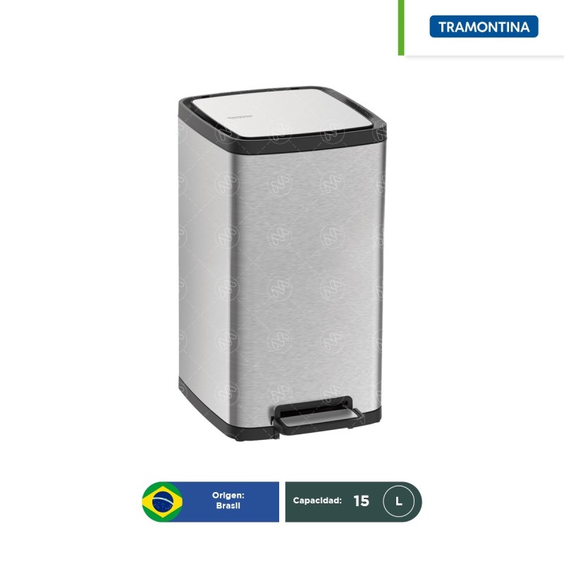 Bote de basura acero inoxidable con pedal tapa cierre lento Octos Tramontina 15 L