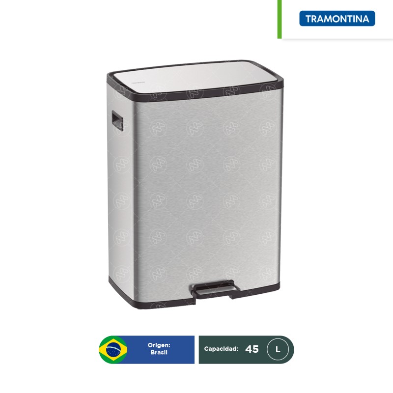 Bote de basura acero inoxidable con pedal tapa cierre lento Octos Tramontina 45 L