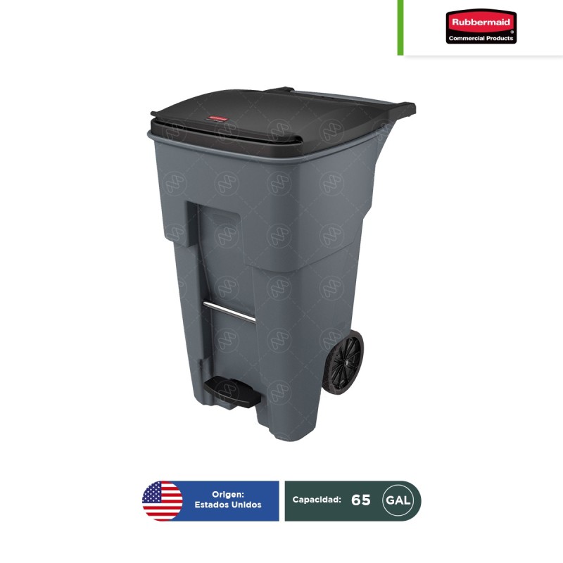 Contenedor con 2 ruedas con pedal Rubbermaid 65 Gal