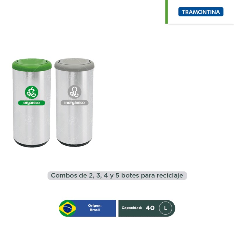 Combo ecológico acero inoxidable tapa vaivén Tramontina 40 L