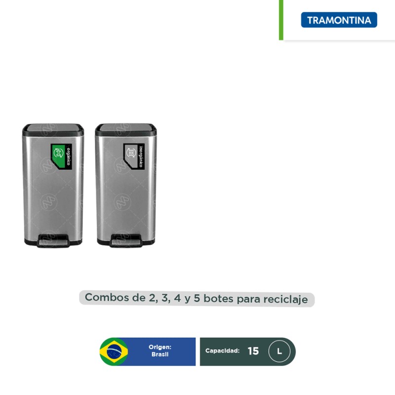 Combo ecológico acero inoxidable con pedal Octos Tramontina 15 L