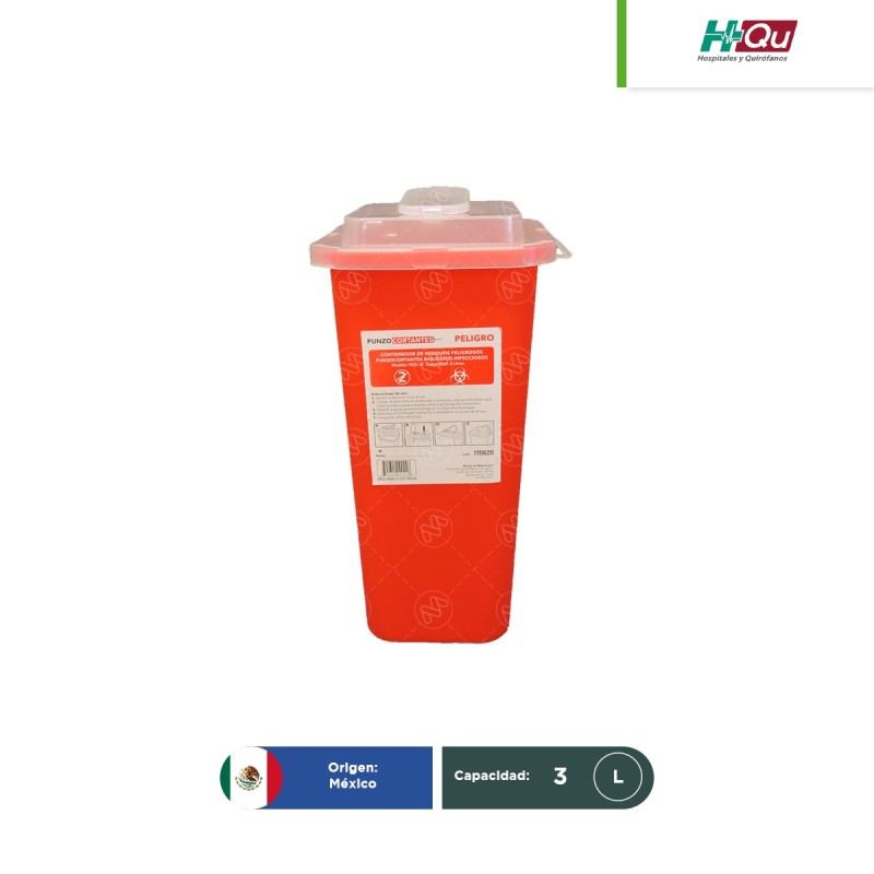 Contenedor rojo para punzocortantes 3 L