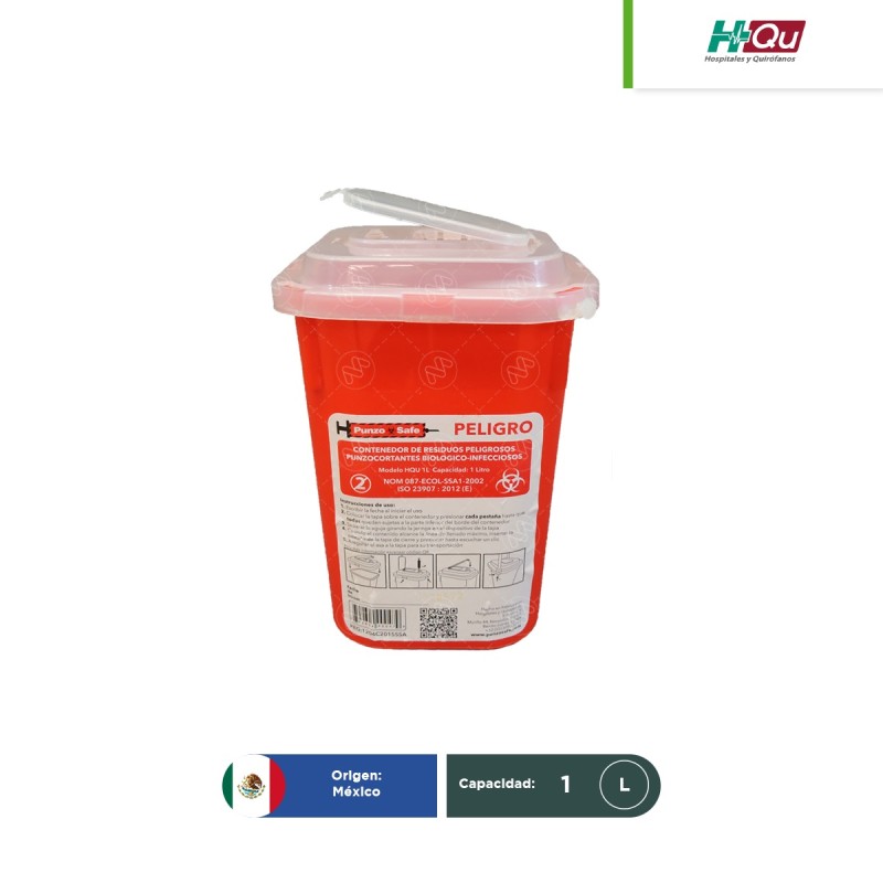 Contenedor rojo para punzocortantes 1 L