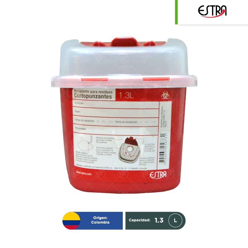 Contenedor para punzocortantes Estra RPBI 1.3 L