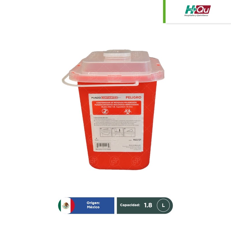 Contenedor rojo para punzocortantes 1.8 L