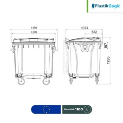 Contenedor con 4 ruedas Gris Oscuro Plastik Gogic 1100 L