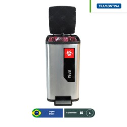 Combo bote de basura acero inoxidable con pedal Octos Tramontina RPBI 15 L + paquete con 100 bolsas RPBI