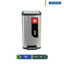 Combo bote de basura acero inoxidable con pedal Octos Tramontina RPBI 15 L + paquete con 100 bolsas RPBI