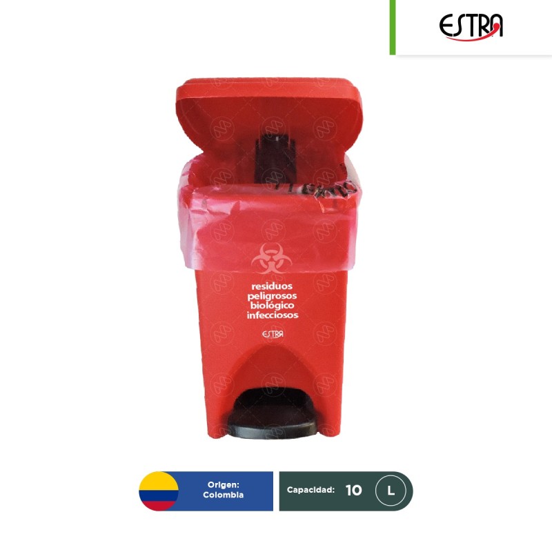 Combo bote de basura c/pedal Estra RPBI 10 L + paquete con 100 bolsas RPBI