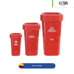 Combo bote de basura tapa vaivén Estrabins RPBI 10, 26 y 53 L + paquete con 100 bolsas RPBI