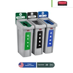 Estación de reciclaje 3 divisiones Slim Jim Rubbermaid 23 Gal