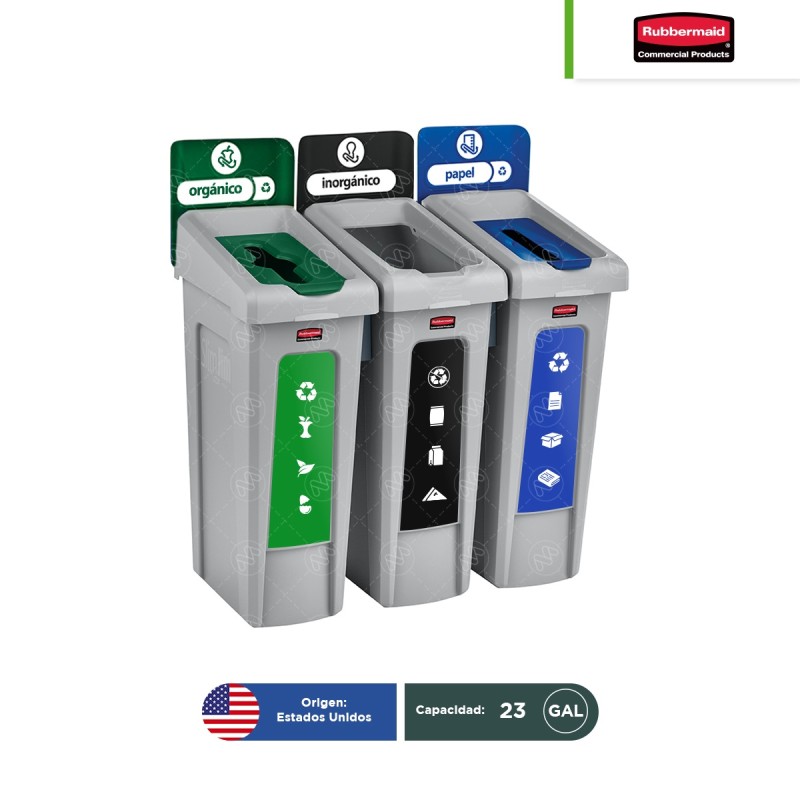 Estación de reciclaje 3 divisiones Slim Jim Rubbermaid 23 Gal