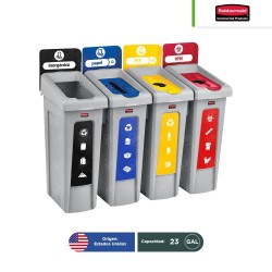 Estación de reciclaje 4 divisiones Slim Jim Rubbermaid 23 Gal