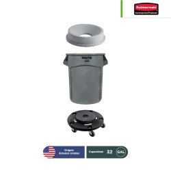 Contenedor Brute 32 Gal con tapa embudo o conica y base con ruedas Dolly de Rubbermaid