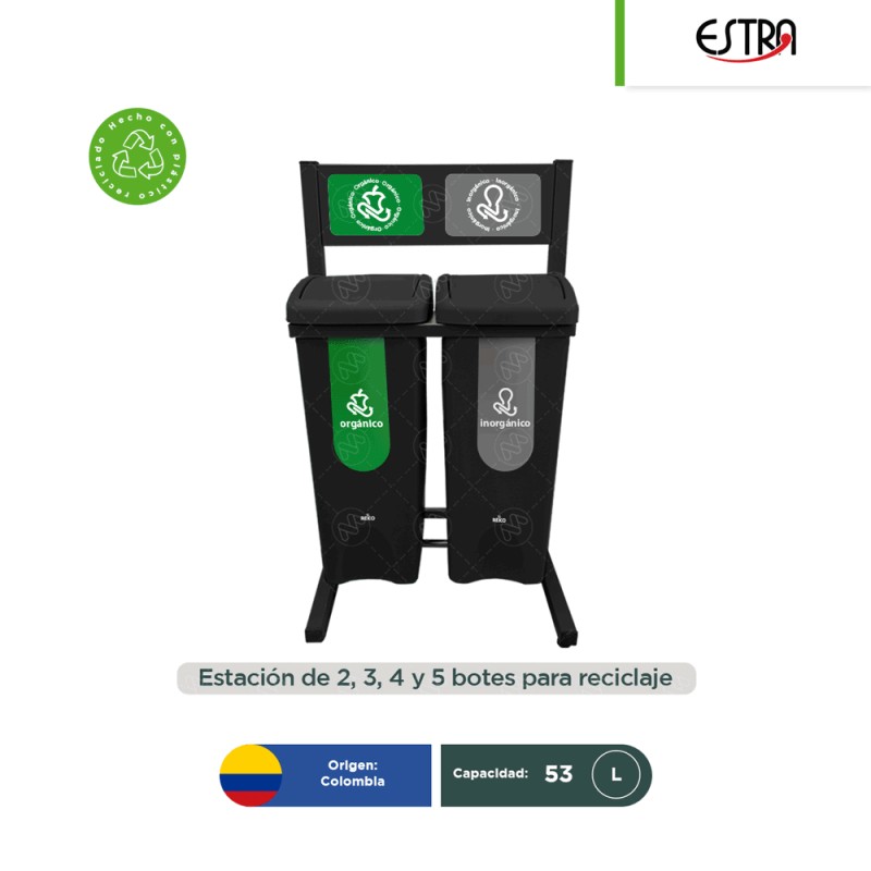 Estación ecológica 2 a 5 divisiones con botes de basura tapa vaiven Estra 53 L